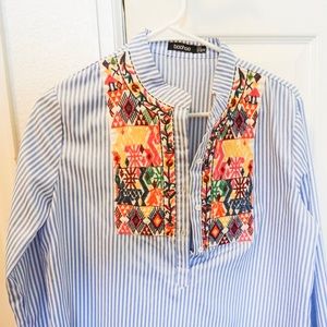 Striped Floral Blouse - Boohoo